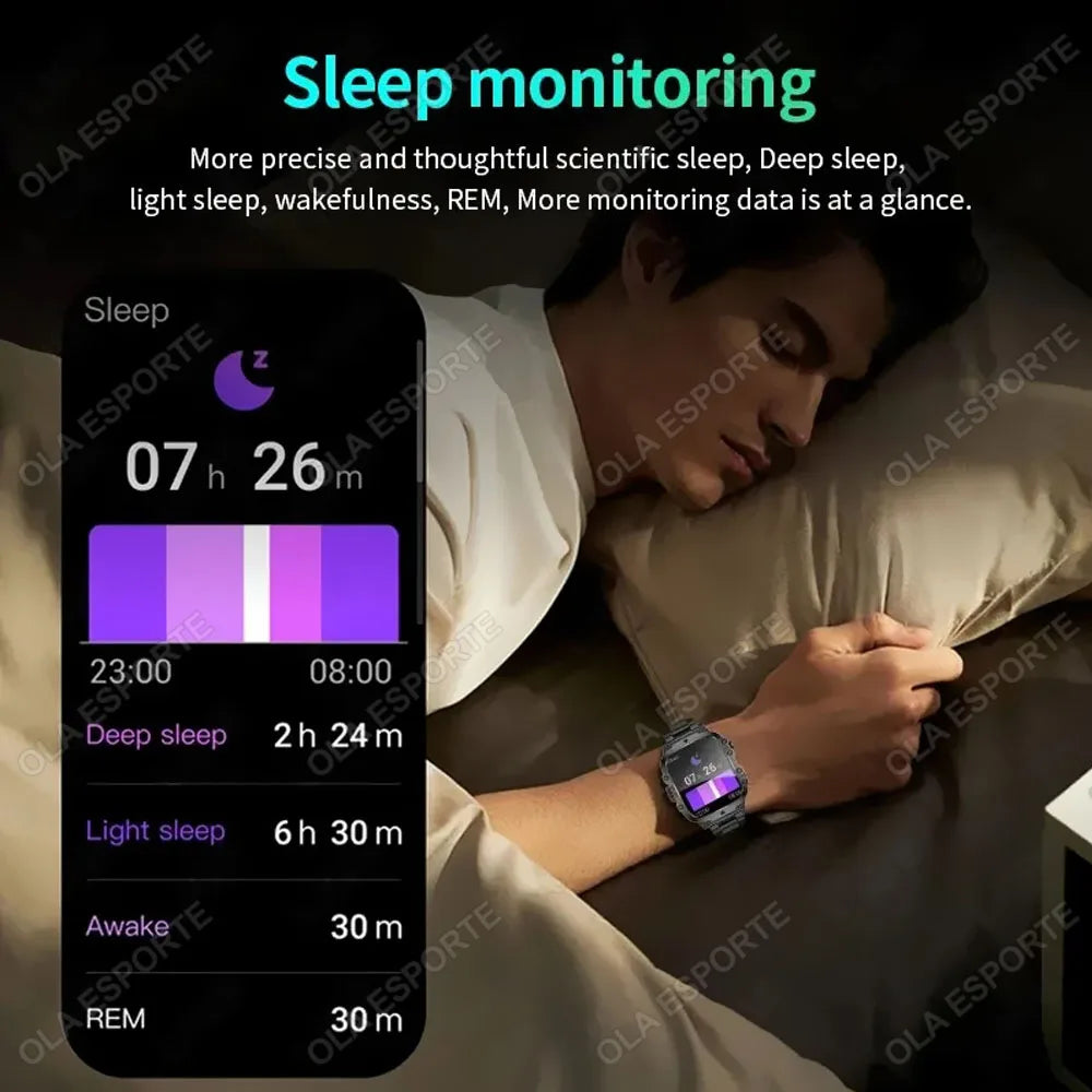 Reloj inteligente militar para hombre, modelo 2026, IP67, 3ATM, para deportes al aire libre, monitor de actividad física, control de presión arterial, llamadas Bluetooth, GPS.