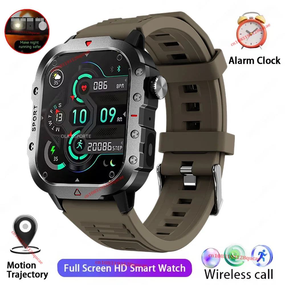Reloj inteligente militar para hombre, modelo 2026, IP67, 3ATM, para deportes al aire libre, monitor de actividad física, control de presión arterial, llamadas Bluetooth, GPS.