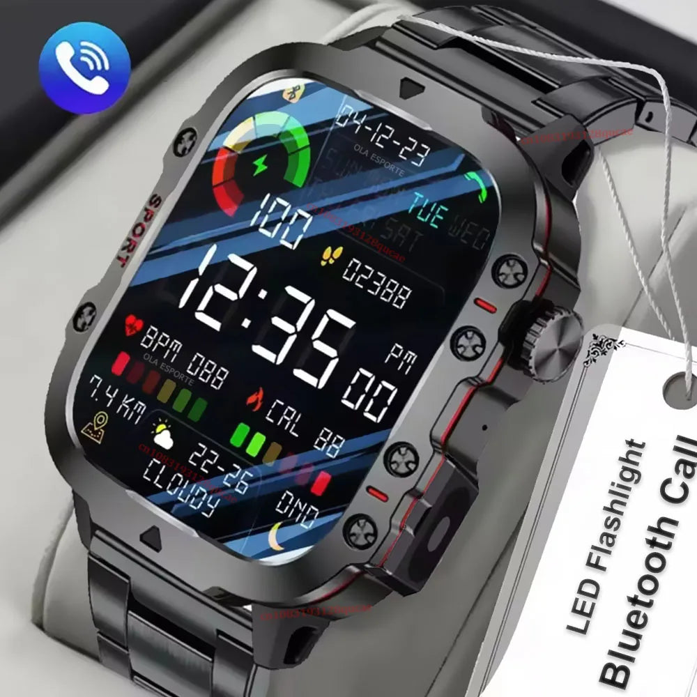 Reloj inteligente militar para hombre, modelo 2026, IP67, 3ATM, para deportes al aire libre, monitor de actividad física, control de presión arterial, llamadas Bluetooth, GPS.