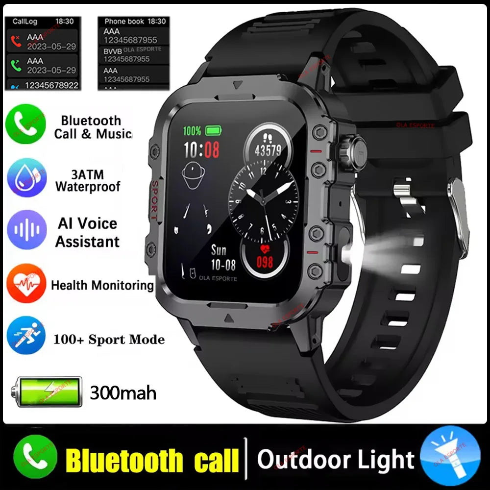 Reloj inteligente militar para hombre, modelo 2026, IP67, 3ATM, para deportes al aire libre, monitor de actividad física, control de presión arterial, llamadas Bluetooth, GPS.