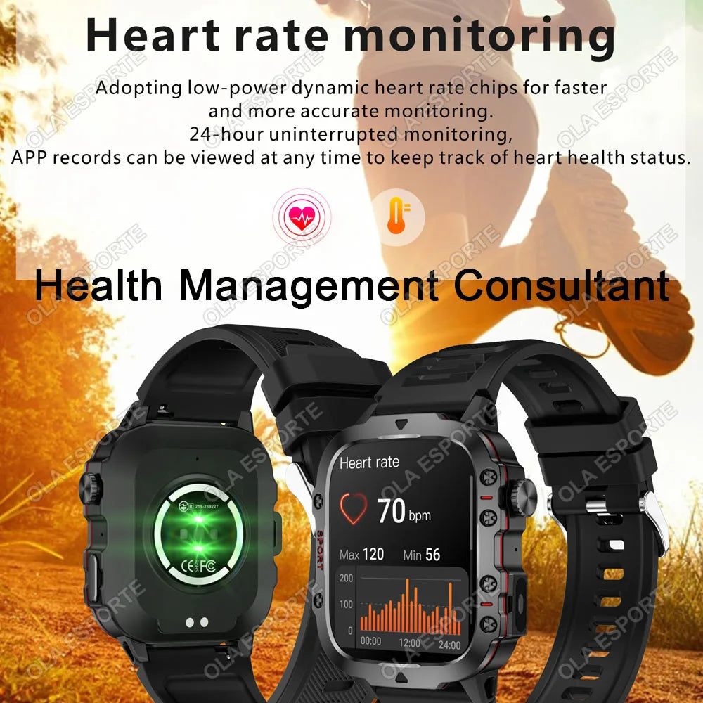 Reloj inteligente militar para hombre, modelo 2026, IP67, 3ATM, para deportes al aire libre, monitor de actividad física, control de presión arterial, llamadas Bluetooth, GPS.