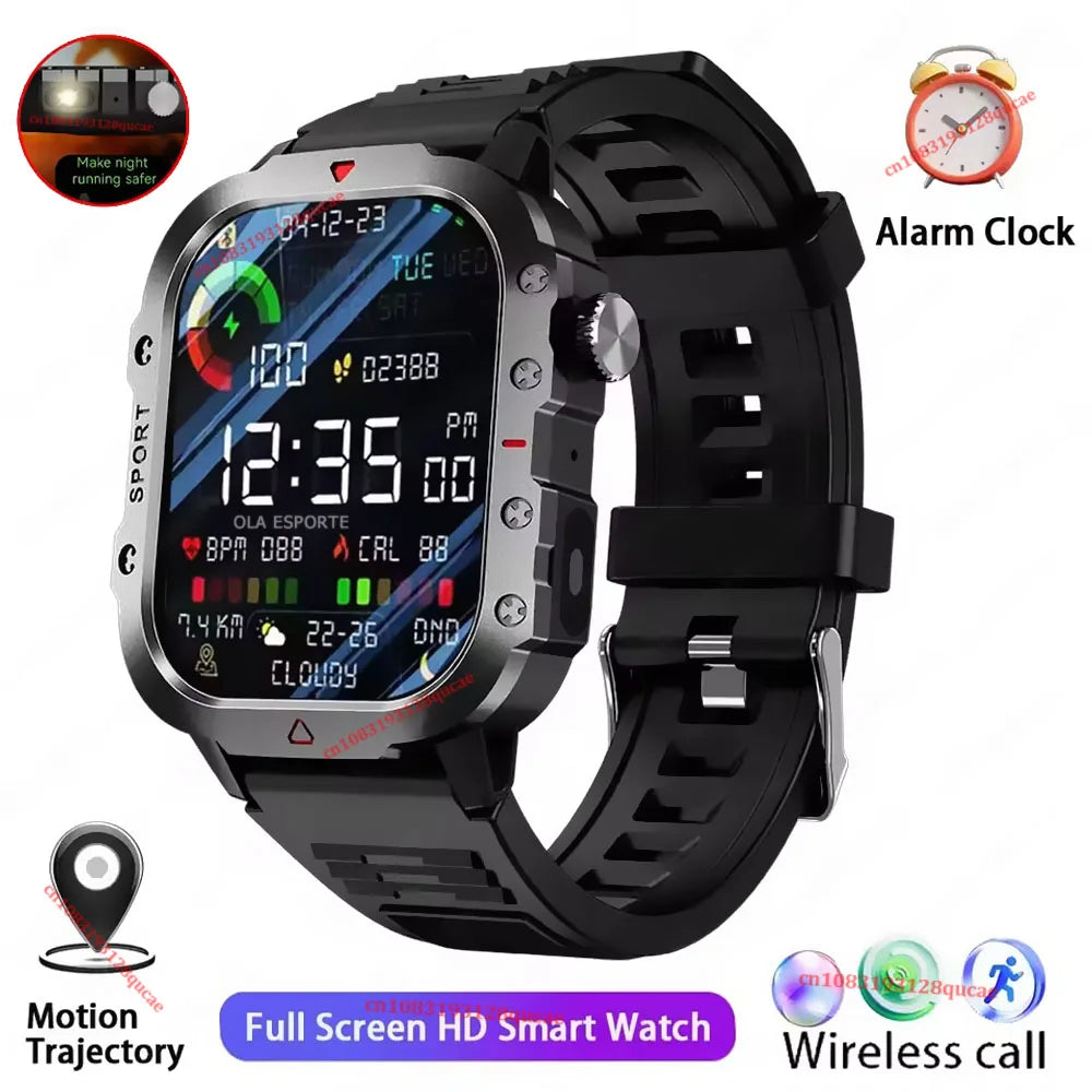 Reloj inteligente militar para hombre, modelo 2026, IP67, 3ATM, para deportes al aire libre, monitor de actividad física, control de presión arterial, llamadas Bluetooth, GPS.
