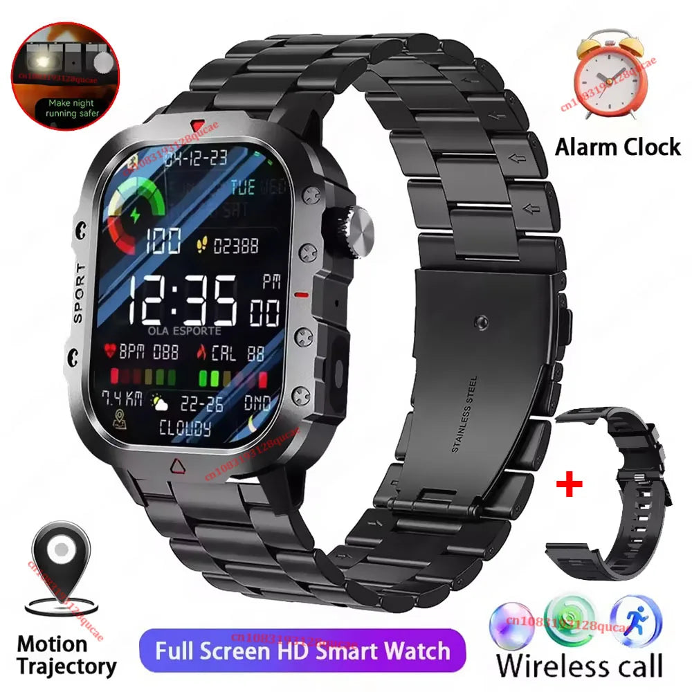 Reloj inteligente militar para hombre, modelo 2026, IP67, 3ATM, para deportes al aire libre, monitor de actividad física, control de presión arterial, llamadas Bluetooth, GPS.