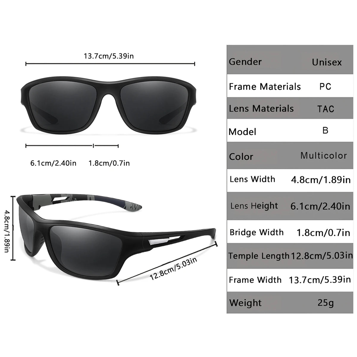 Gafas de sol polarizadas para pesca, ciclismo, conducción y senderismo, para hombre y mujer. Antirreflejo UV400. Lente TAC. 1 unidad.