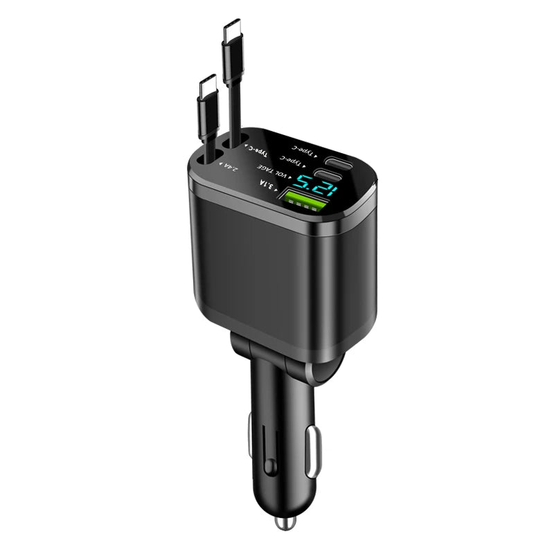 Cargador de coche, cargador de coche con cable retráctil, PD para coche, carga rápida para coche, carga súper rápida, carga flash, encendedor de cigarrillos cinco en uno