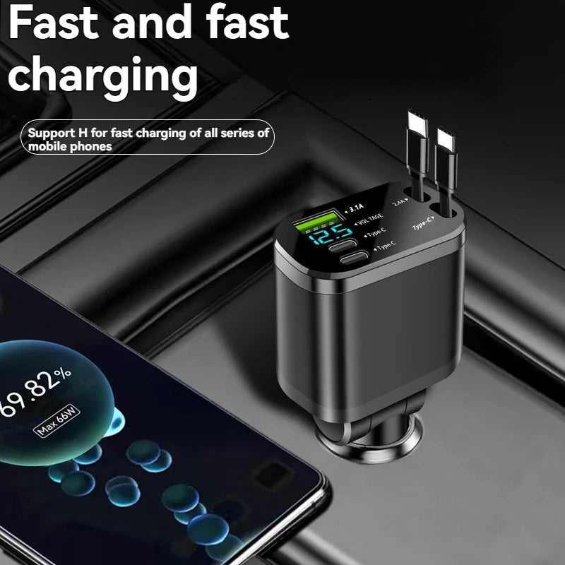 Cargador de coche, cargador de coche con cable retráctil, PD para coche, carga rápida para coche, carga súper rápida, carga flash, encendedor de cigarrillos cinco en uno