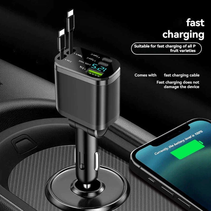 Cargador de coche, cargador de coche con cable retráctil, PD para coche, carga rápida para coche, carga súper rápida, carga flash, encendedor de cigarrillos cinco en uno