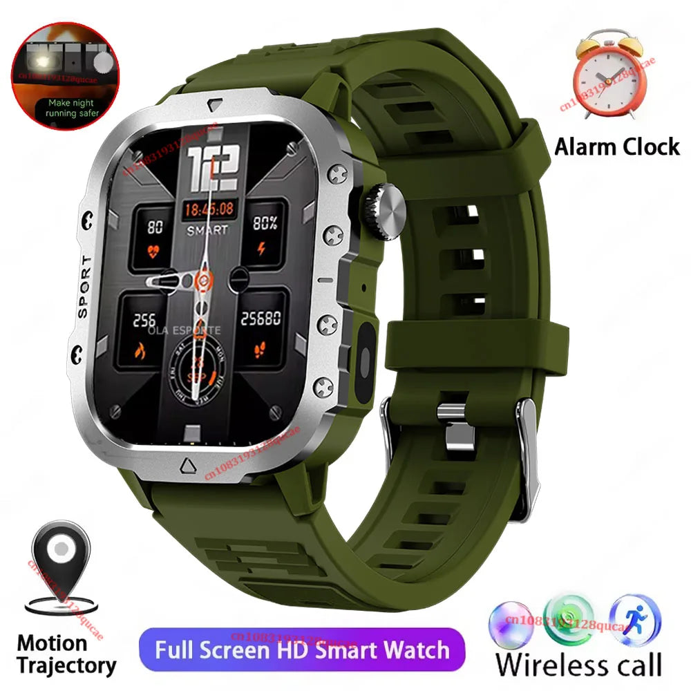 Reloj inteligente militar para hombre, modelo 2026, IP67, 3ATM, para deportes al aire libre, monitor de actividad física, control de presión arterial, llamadas Bluetooth, GPS.