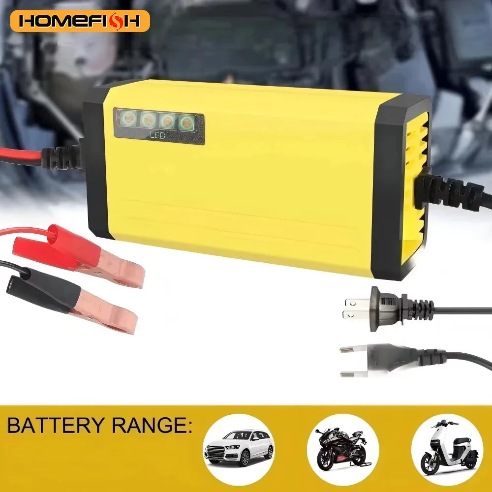 Cargador de batería para coche 12V 2A 220V Power Puls, cargador de reparación para baterías de plomo-ácido húmedas y secas, pantalla LED, cargador de batería para moto y camión.