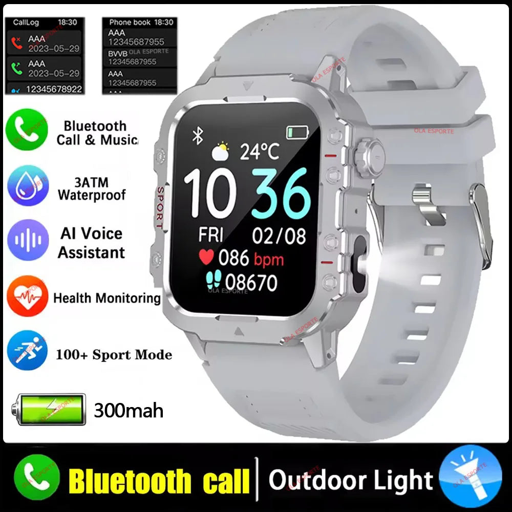 Reloj inteligente militar para hombre, modelo 2026, IP67, 3ATM, para deportes al aire libre, monitor de actividad física, control de presión arterial, llamadas Bluetooth, GPS.