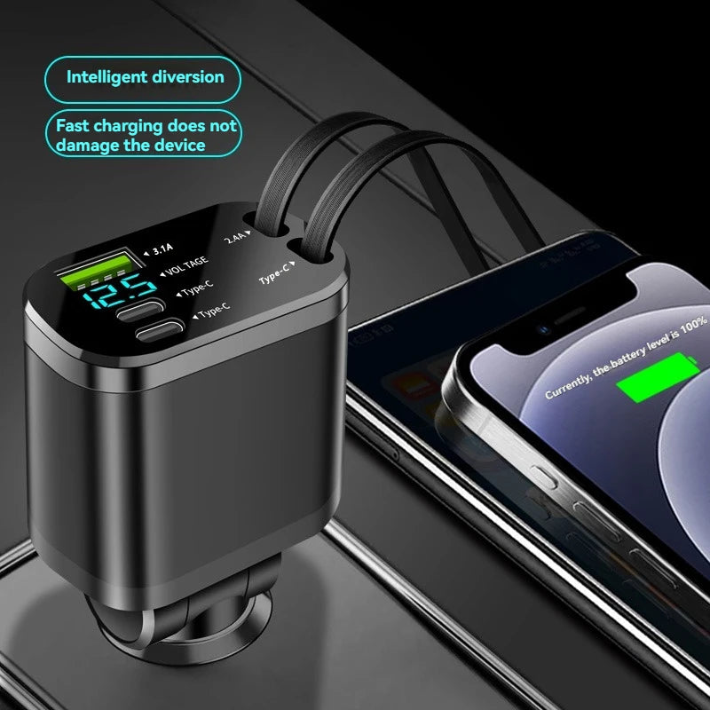 Cargador de coche, cargador de coche con cable retráctil, PD para coche, carga rápida para coche, carga súper rápida, carga flash, encendedor de cigarrillos cinco en uno